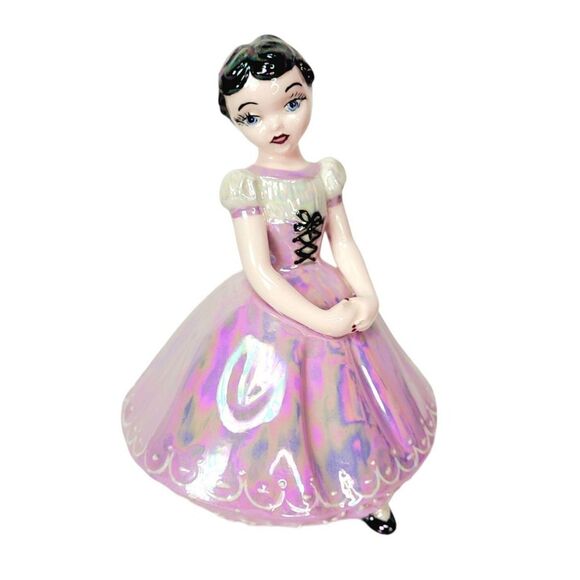 VTG 60s MCM Snow White Princess Ceramic Pink Iridescent Figurine Signed Dated - Picture 1 of 11